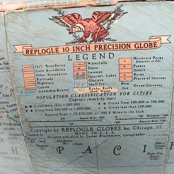 Vintage 1950s REPLOGLE 10 Inch Earth Reference Globe On Stand #1342 - Picture 12 of 16